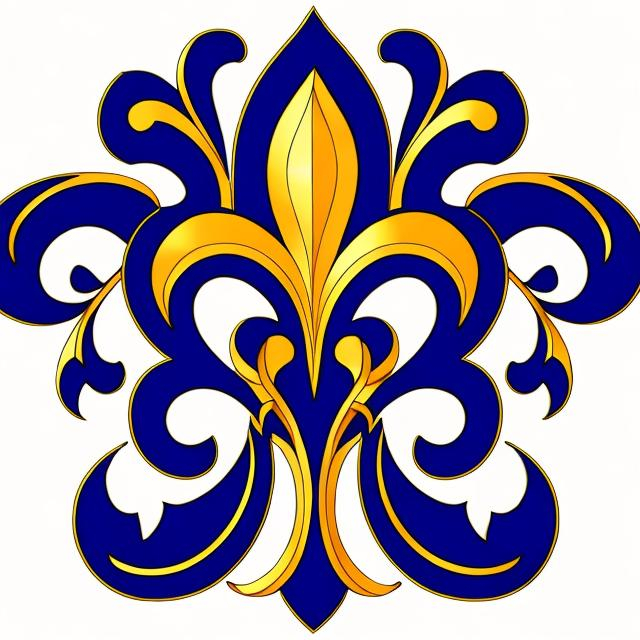 Prompt: Detailed fleur-de-lis symbol, royal blue + gold + white, sharpness, 4k, HDR