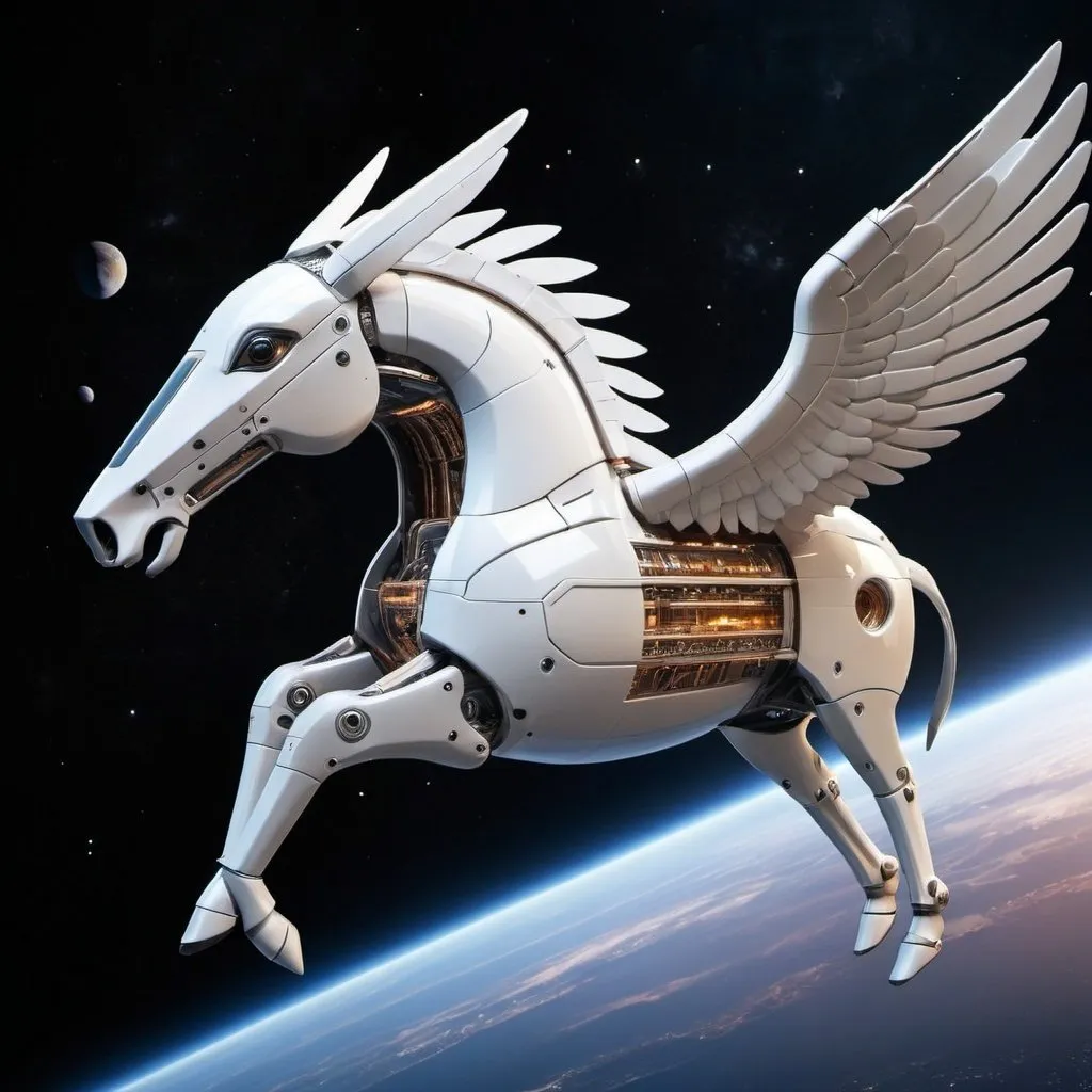 Prompt: spaceship in form of Pegasus