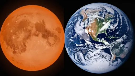 Prompt: A picture of the planet Earth from space and the moon changing color to orange