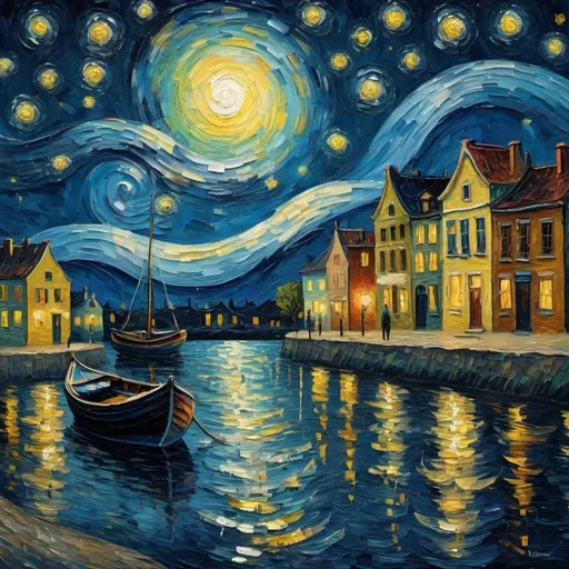 Prompt: Starry night by van gogh but modern
