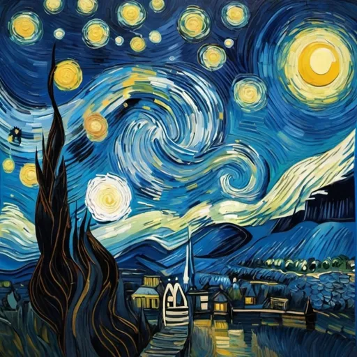 Prompt: Starry night by van gogh but modern