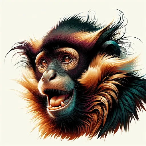 Prompt: Detailed digital illustration of siamang monkey, vibrant colors, naturalistic style, dynamic pose, lively expression, rich textures, high quality, warm earthy tones, clean white background, detailed fur, professional, atmospheric lighting, clean white background