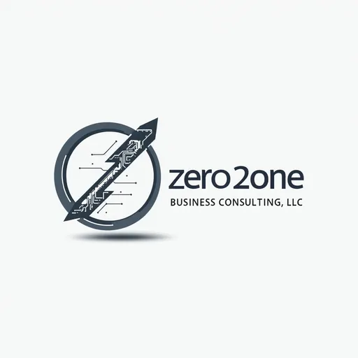 Prompt: The logo features a stylized number '0' seamlessly transforming into the number '1', symbolizing transformation
and progression from zero to one. The design incorporates sleek, modern lines with a subtle digital circuit pattern
embedded inside the numbers to emphasize the AI-driven focus of the company. The logo is balanced with the
company name 'Zero2one Business Consulting LLC' positioned to the right in a clean, geometric font, conveying
professionalism and innovation.
