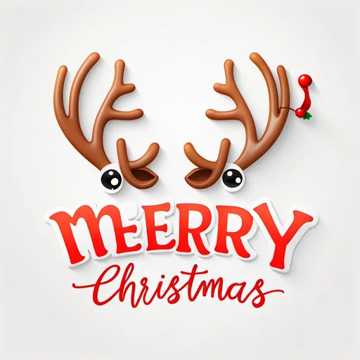 Prompt: 'Merry Christmas' text, with cartoonish Reindeer horns. On a white background