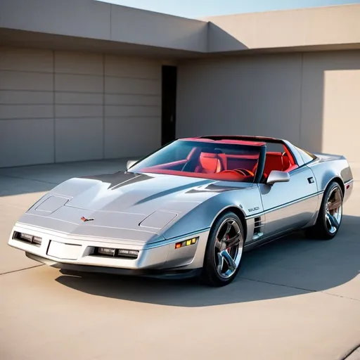 Prompt: 1985 corvette that is retro-futuristic front and side view 