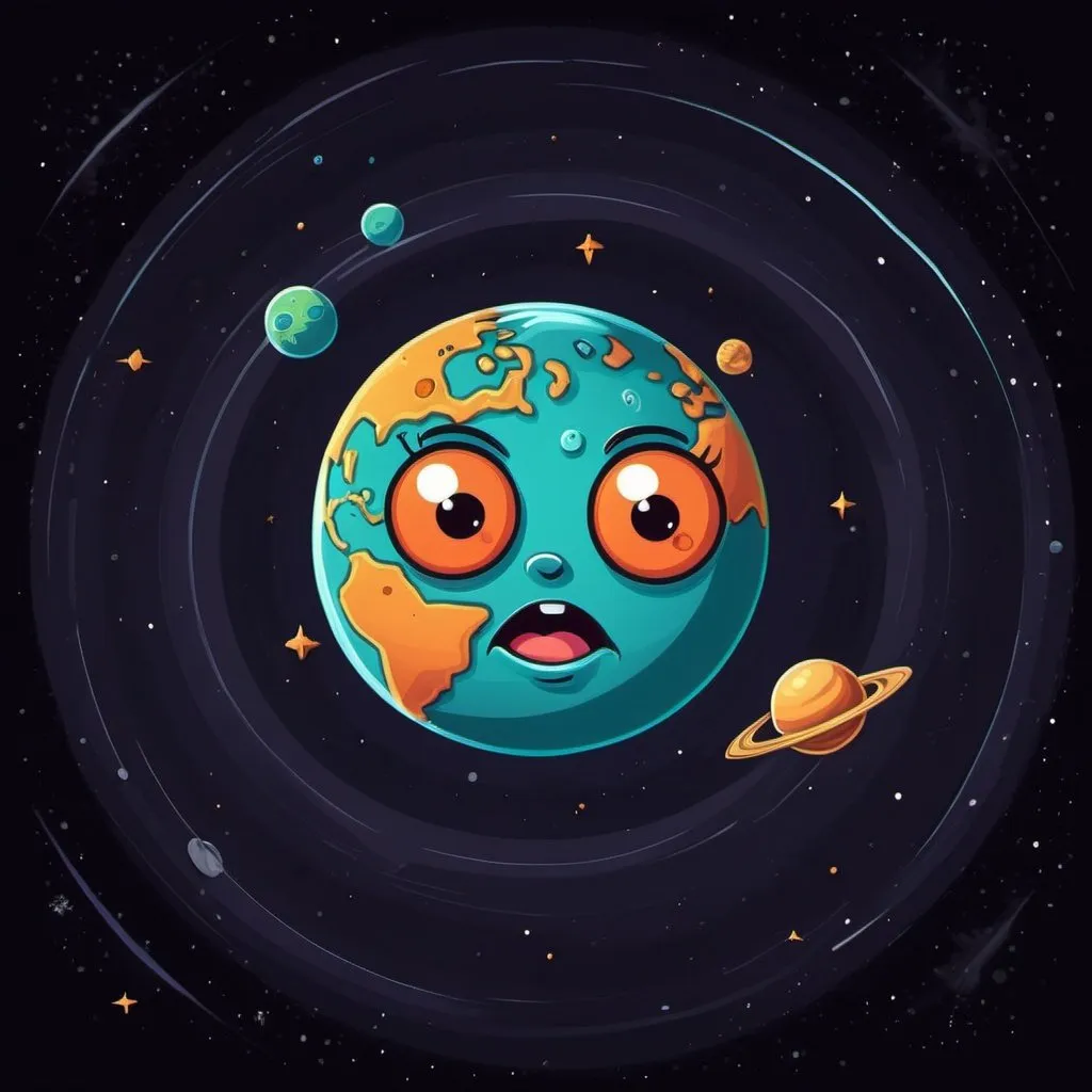 Prompt: Degrading cartoon planet in space