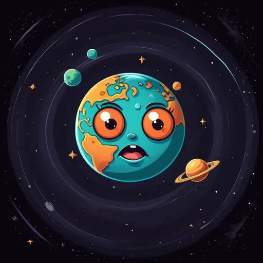 Prompt: Degrading cartoon planet in space