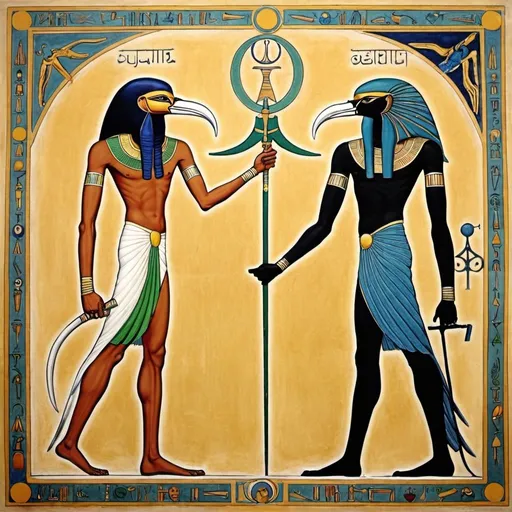 Prompt: Thoth and marduk, light and darkness, duality