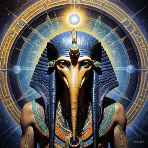 Prompt: Thoth the atleantean, light and darkness, duality, psychedelic, stargate