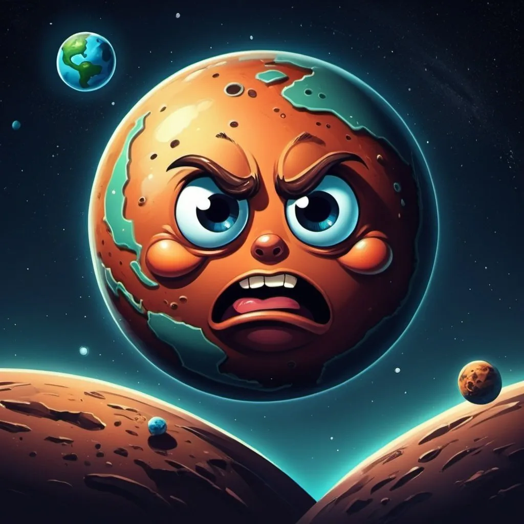 Prompt: Degrading cartoon planet in space
