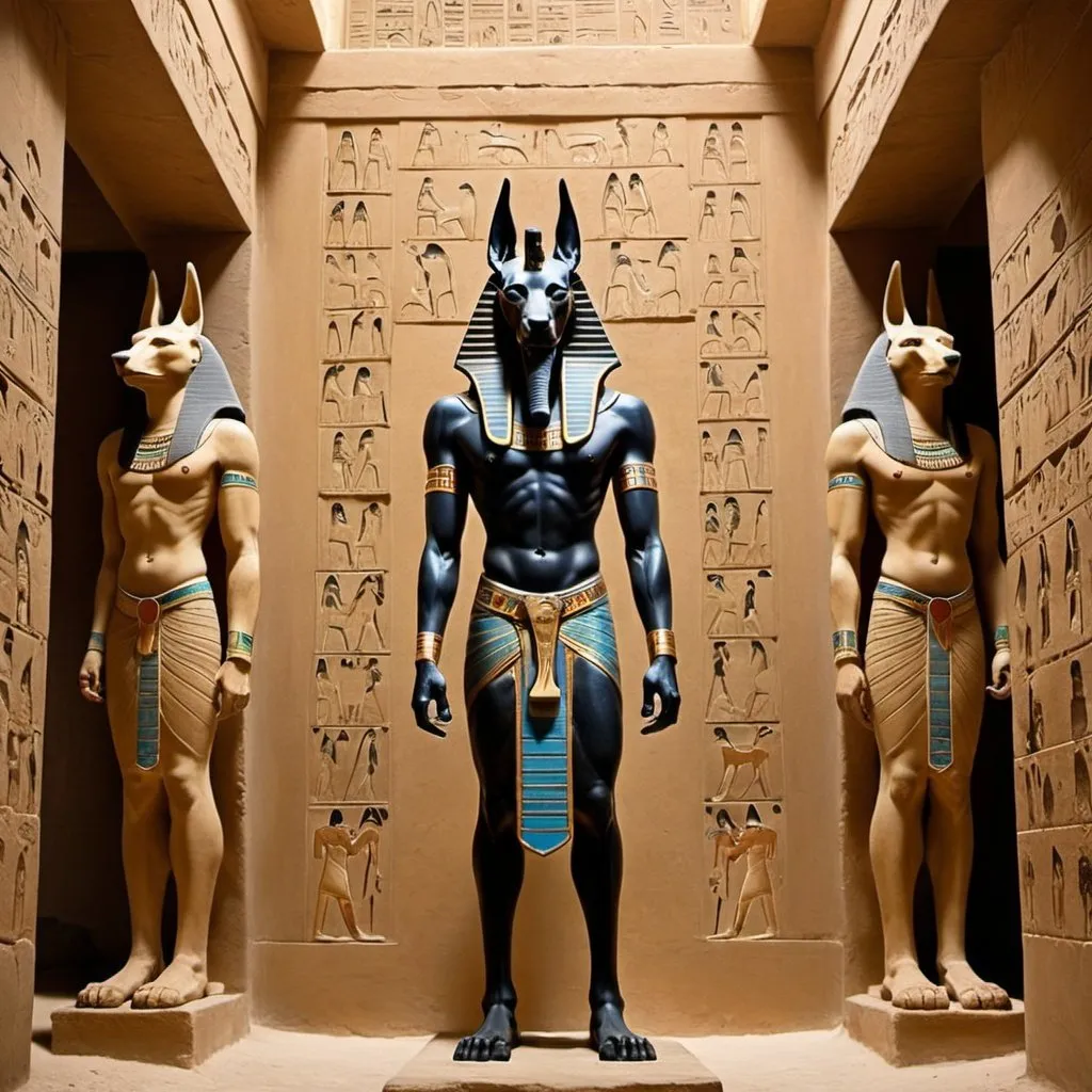 Prompt: Anubis in the underworld, halls of amenti