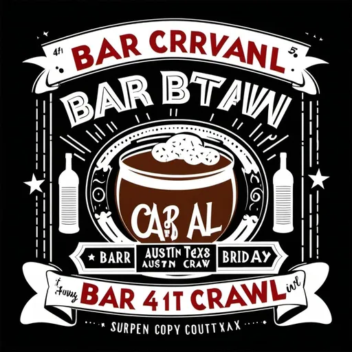 Prompt: create an image for an invitation to a 41st birthday bar crawl in austin, texas. It should be fun