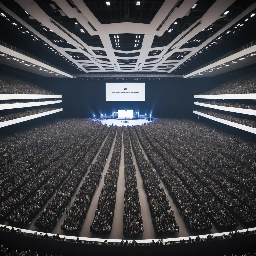 Prompt: 50.000 people in a conference hall