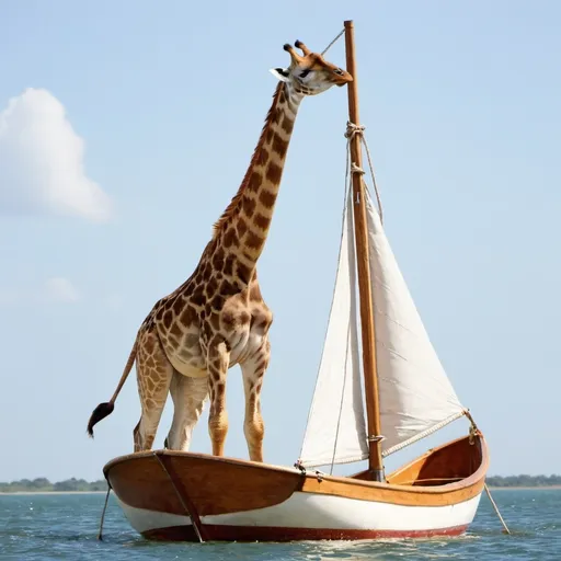 Prompt: A giraffe on a Sail Boat
