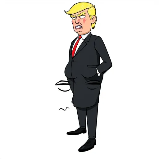 Prompt: Creat a 2d animated character wearing black a suite a president called Donald trump shot on the ear 