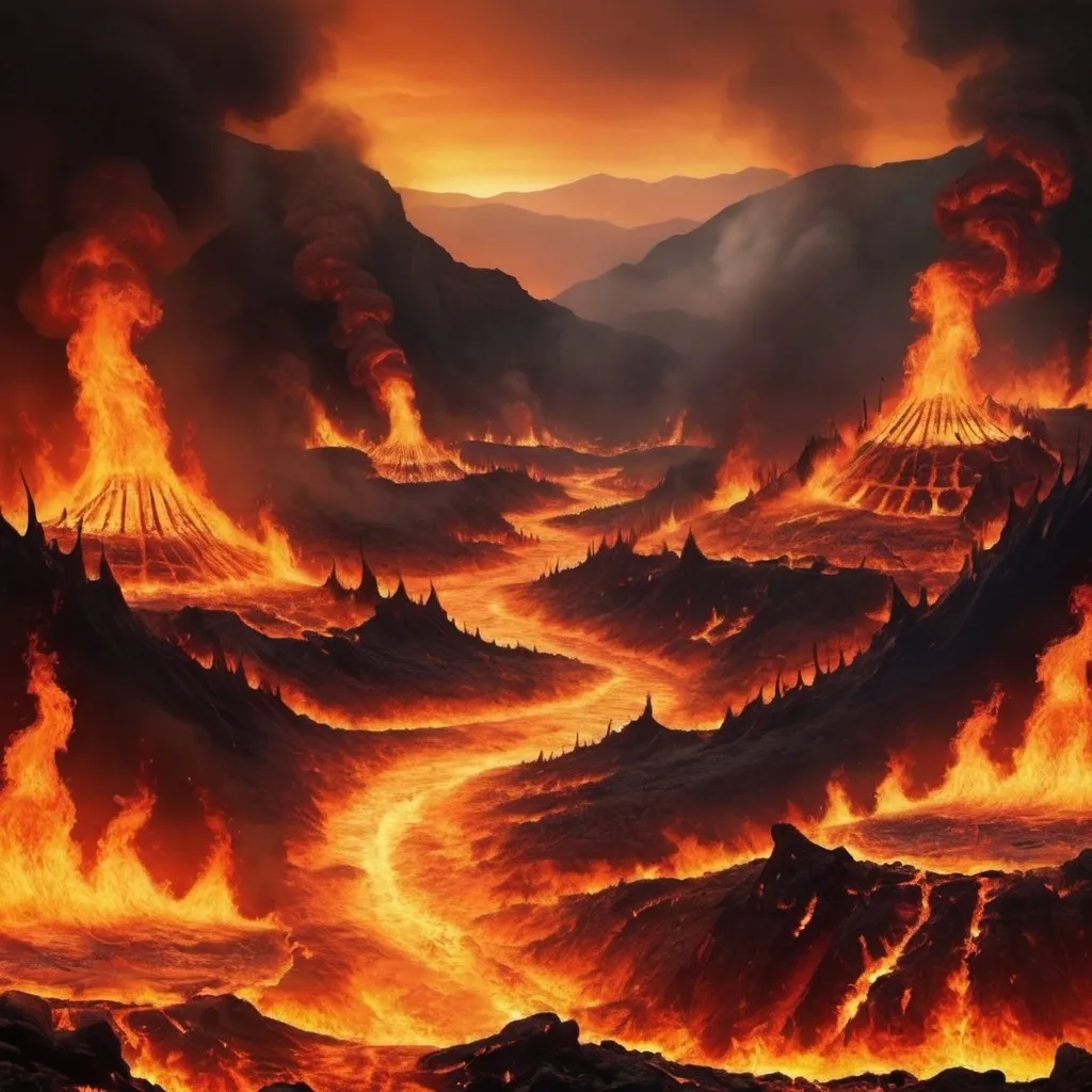 Prompt: Create an image of hell on fire, scenic. landscape
