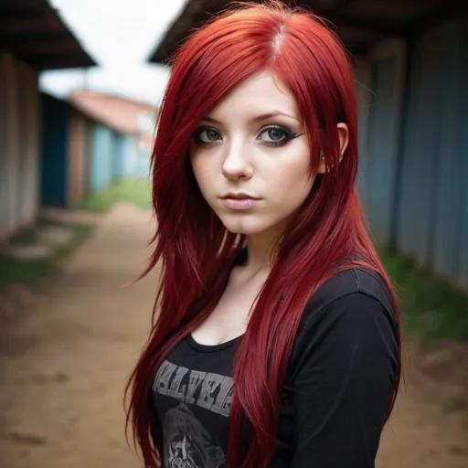 Prompt: alternative scene girl, shiny red hair