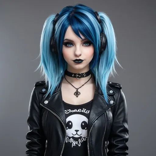 Prompt: Female emo goth bunny, blue hair, realistic, detailed, full body view