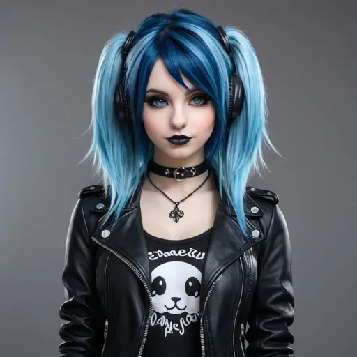 Female emo goth bunny, blue hair, realistic, detaile...