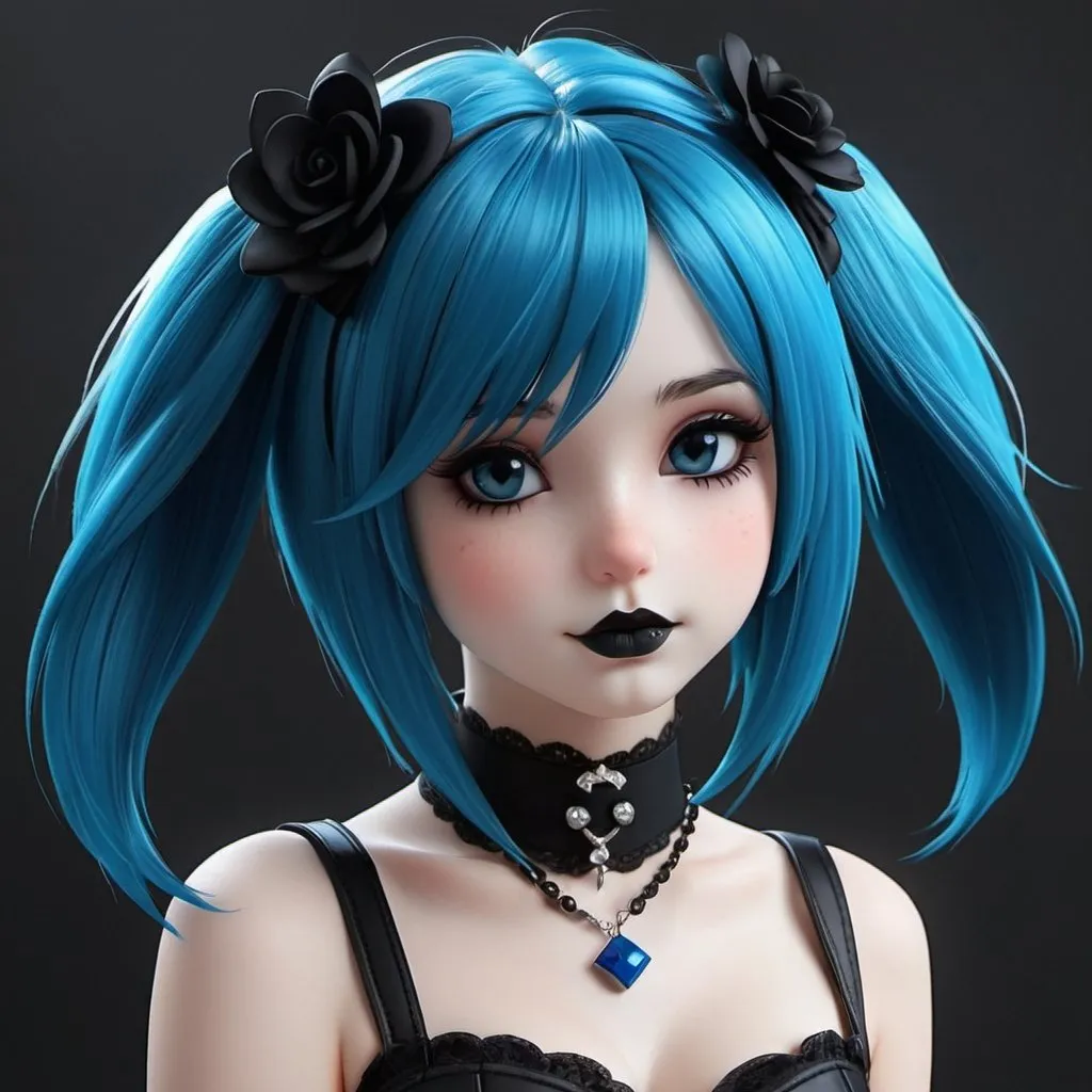 Prompt: Emo goth bunny girl, blue hair, cute, realistic, detailed