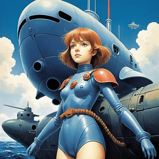 Prompt: Range Murata inspired illustration of nausicaa, style of blue submarine no. 6 