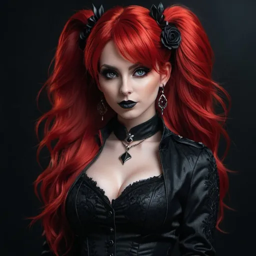 Prompt: Female goth bunny, fire red hair, full body view, posing, realistic, 4k, detailed, gothic style, dark background, intense and moody lighting, detailed eyes, realistic fur texture, professional, high quality