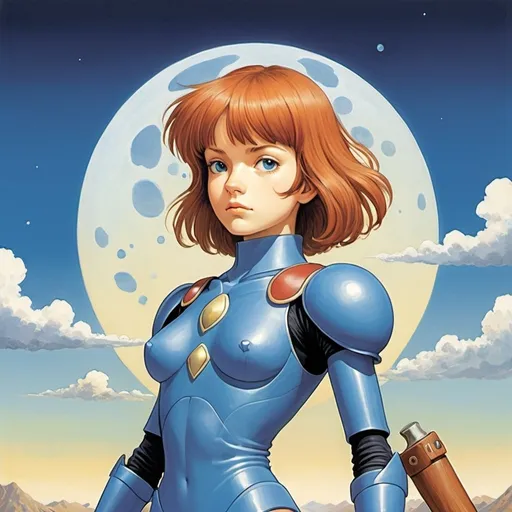 Prompt: Range Murata inspired illustration of nausicaa, style of blue submarine no. 6 