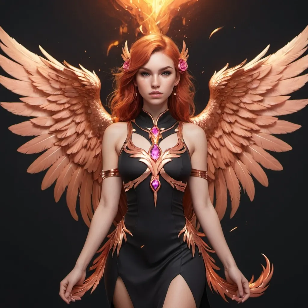 Prompt: Phoenix+Raeigh, rose+gold, twitch, phoenix+wings