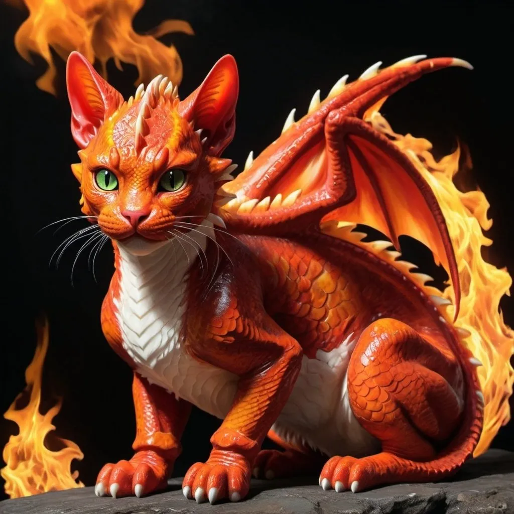 Prompt: a realistic fire dragon cat