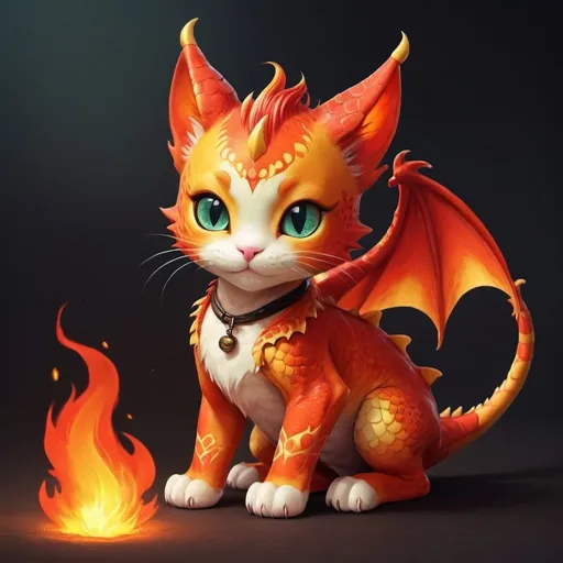 Prompt: a cute fire dragon cat
