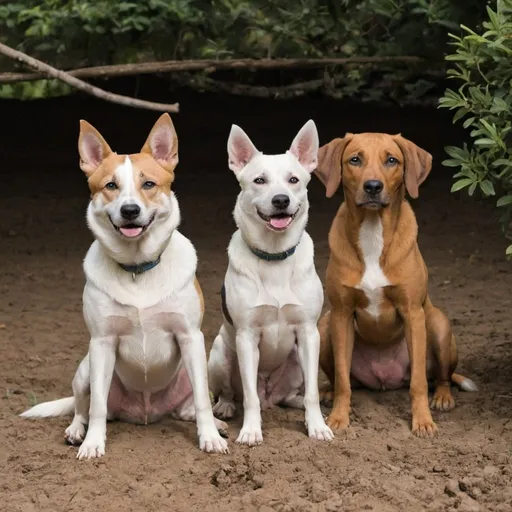 Prompt: Two dogs siting in the ground 