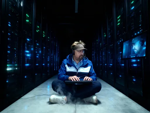 Prompt: sitting in a server room
