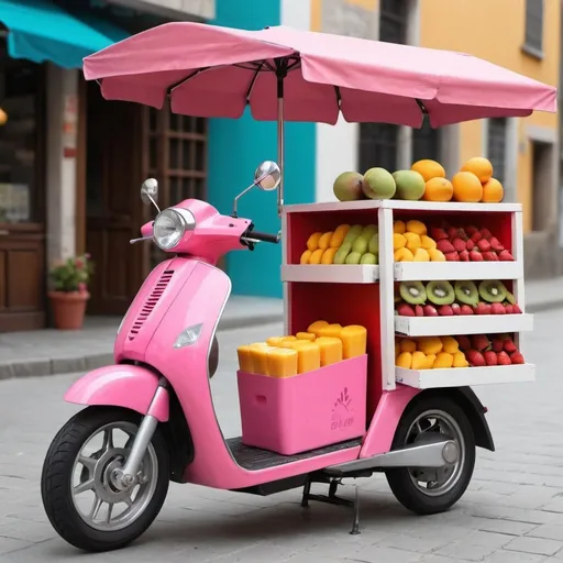 Prompt: Título**: "¡Deliciosos Helados a Domicilio con Descuento!"

**Descripción detallada**:
- **Escena principal**: Una variedad de helados y paletas de diferentes sabores en primer plano.
- **Frutas frescas**: Coloca frutas coloridas como fresas, mangos, kiwis y frambuesas alrededor de los helados para añadir frescura y atractivo visual.
- **Motocicleta de entrega**: Incluir una motocicleta o scooter con una caja de delivery en la parte trasera, decorada con el logo de la marca.
- **Texto promocional**: "¡10% de descuento en todos los pedidos!".
- **Estilo visual**: Colores vibrantes y veraniegos para captar la atención.

**Elementos adicionales**:
- Fondo claro o de un tono pastel que resalte los colores de los helados y frutas.
- Incluir algunos iconos pequeños relacionados con el delivery, como un reloj indicando rapidez en la entrega.

**Formato de imagen**: Cuadrado (1080x1080 píxeles), ideal para Instagram.

**Paleta de colores**: Tonos pastel para el fondo (celeste, rosa, amarillo claro) y colores vivos para los helados y frutas (rojo, naranja, verde, morado).

**Texto adicional**:
- Arriba: "¡Helados Frescos y Deliciosos!"
- Abajo: "Delivery Rápido a tu Casa"
- En una esquina: "10% de descuento"

