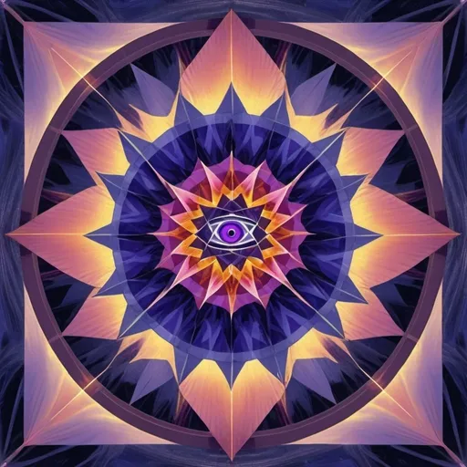 Prompt: intersecting planes of shards of broken glass arranged into a mirror image to make a shadow of a thorny rose with an indigo violet third eye coming out of the center of the rose, flaming pastel rainbows, scientific geometry, computer simulation, psychedelic, logical grid, transcendental awareness, abstract geometry