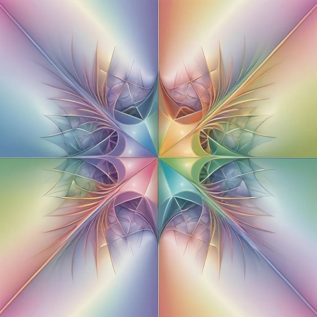 Prompt: metallic rainbow pastel fractals in 2 dimensions drawn to show a series of planes intersecting into a 3d form, mathematical, balanced colors, psychedelic, scientific, harmony