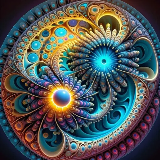Prompt: 2D rendering of non-Euclidean fractals, bending into a 3D form, intricate and complex structure, high quality, surreal, vibrant colors, otherworldly lighting, detailed and precise, fractal art, non-Euclidean geometry, vibrant and surreal, 3D, intricate structure, professional rendering, surreal lighting