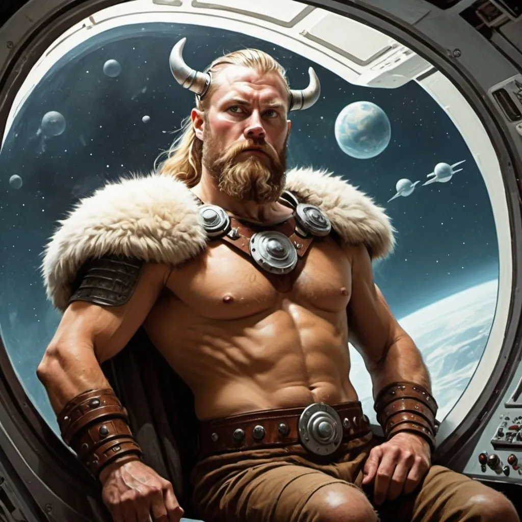 Prompt: Viking on a spaceship, science-fiction, pulp style