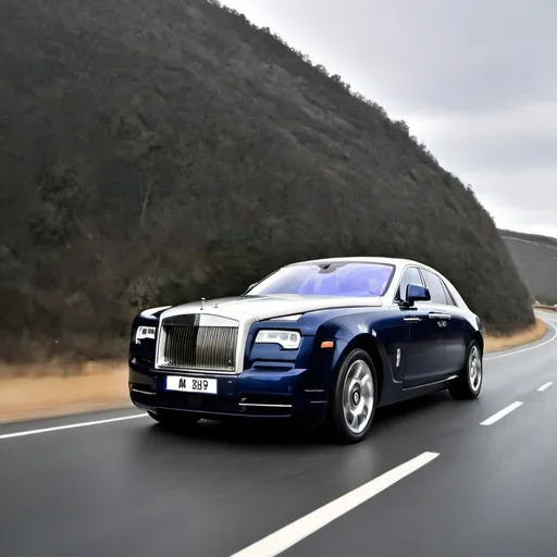 Prompt: A RollsRoyce on the road