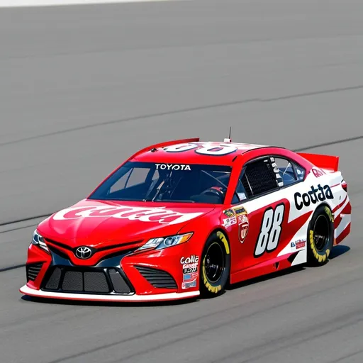 Prompt:  Generate of an image of a 2024 Toyota Camry With a Coca-Cola NASCAR paint scheme with the number 86 on Daytona international Speedway