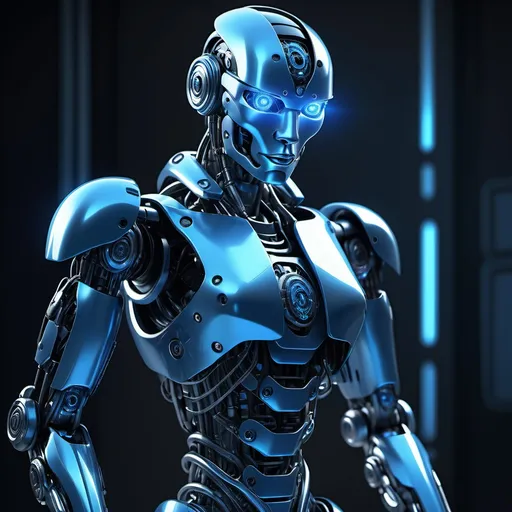 Prompt: (Robocyborg R), futuristic robot design, sleek metallic textures, glowing blue accents, advanced circuitry, modern technology, dynamic pose, cybernetic enhancements, high-tech environment, vibrant energy glow, ultra-detailed, cinematic lighting, (4K resolution), dramatic shadows, sci-fi ambiance, highly intricate mechanical components, visionary and innovative aesthetic