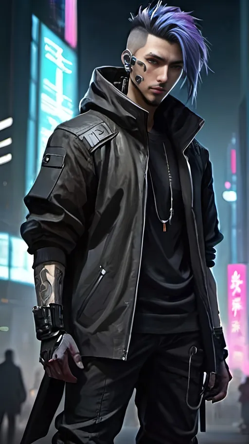 Prompt: Portret, character, Man, anime style, full length, cyberpunk style clothing, future japan background
