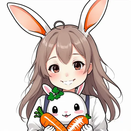 Prompt: bunny, kute, anime, Japanese drawing, smile, carrot