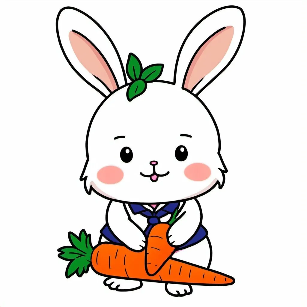 Prompt: bunny, kute, anime, Japanese drawing, smile, carrot