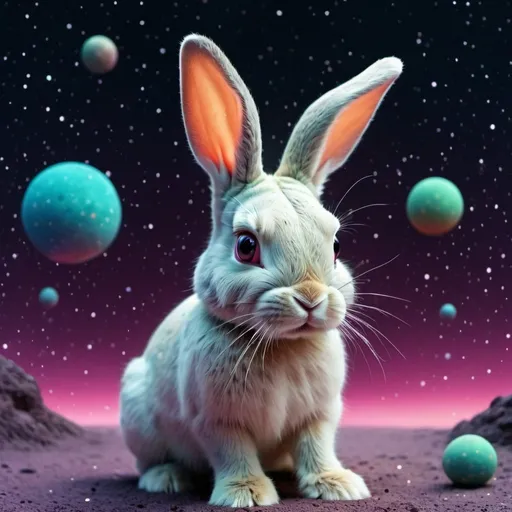 Prompt: bunny, colorful, pale color, rabit, kute,
machines, matrix, galaxy background