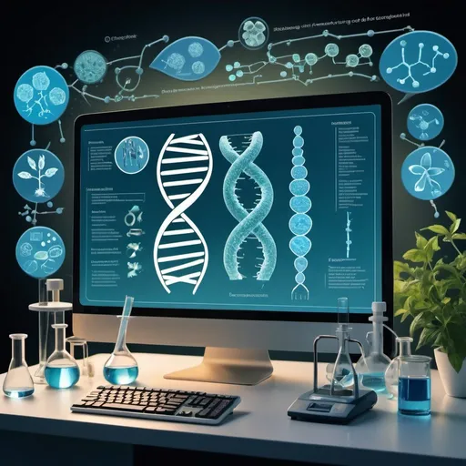 Prompt: The image depicts a vibrant and dynamic scene, symbolizing the interdisciplinary nature of bioengineering. At the center of the image is a DNA double helix, representing the foundational importance of genetics in bioengineering. Surrounding the DNA helix are various icons and symbols representing different aspects of bioengineering:

Biomedical Devices: A prosthetic limb and a heart-rate monitor, highlighting the development of medical devices to improve healthcare.

Plant and Crop: Genetically modified crops and plants, showcasing advancements in agricultural bioengineering for increased yields and resilience.

Tissue Engineering: A scaffold with cells growing on it, representing tissue engineering techniques used to regenerate damaged tissues and organs.

Microorganisms: Bacteria and yeast, symbolizing the use of microorganisms in biotechnology for fermentation and biofuel production.

Computer and DNA Sequence: A computer screen displaying a DNA sequence, representing bioinformatics and computational biology.

Lab Equipment: Microscopes, pipettes, and test tubes, illustrating the experimental and laboratory-based nature of bioengineering research.

In the background, there are silhouettes of scientists collaborating and exchanging ideas, highlighting the teamwork and collaboration that drive progress in the field. The image overall conveys the breadth and depth of bioengineering, encompassing diverse applications from healthcare and agriculture to environmental sustainability and beyond.