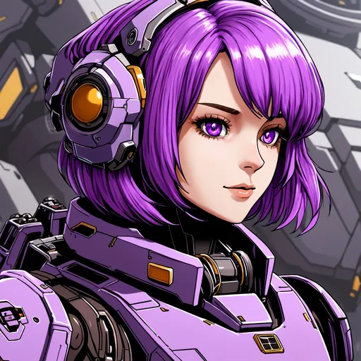 Prompt: Mech pilot with purple hair 