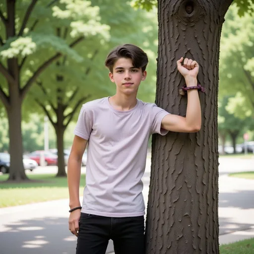 Prompt: Handcuffed to tree 