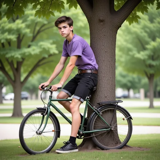 Prompt: Handcuffed to a tree not on the bicycle