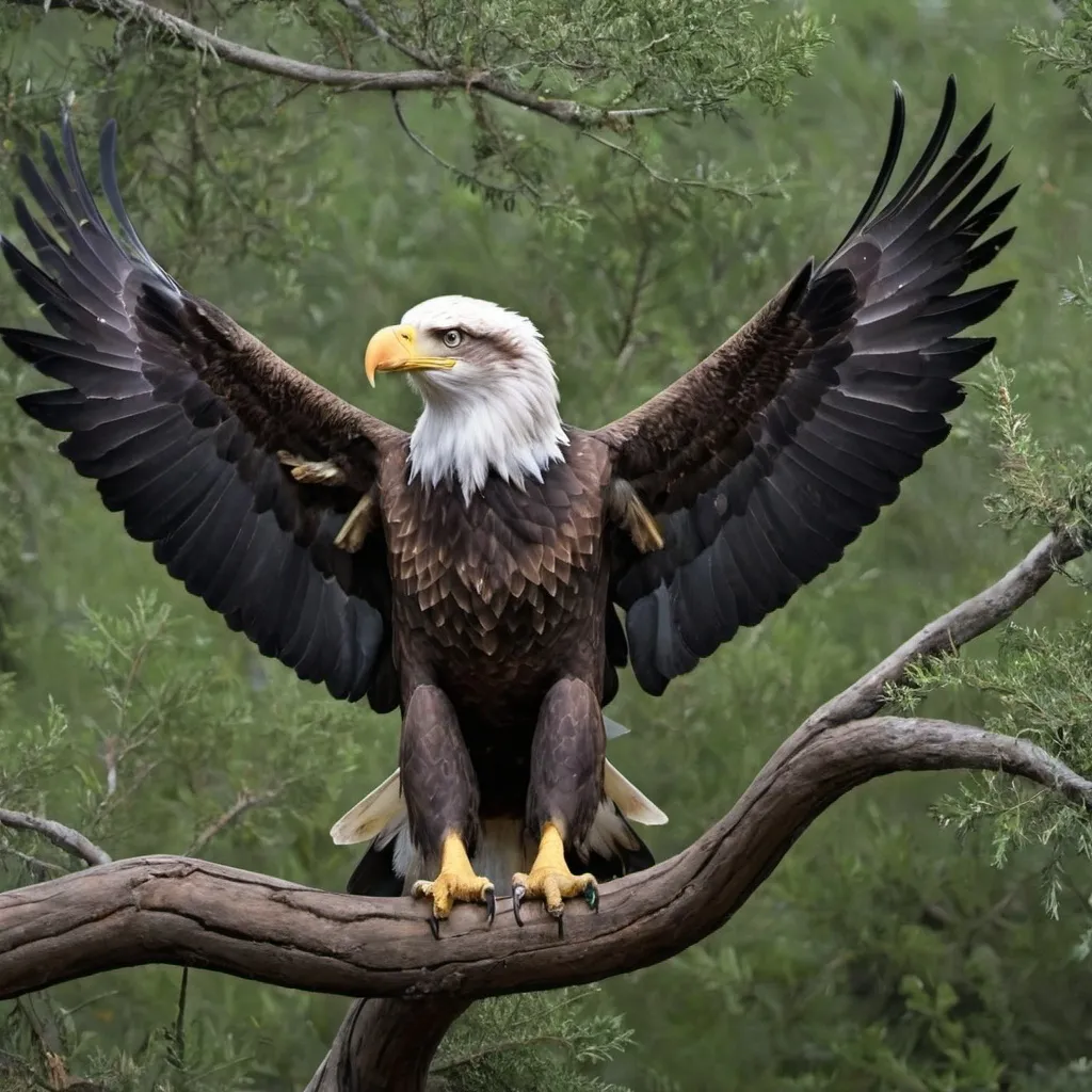 Prompt: an eagle is sitting on a dancing tree