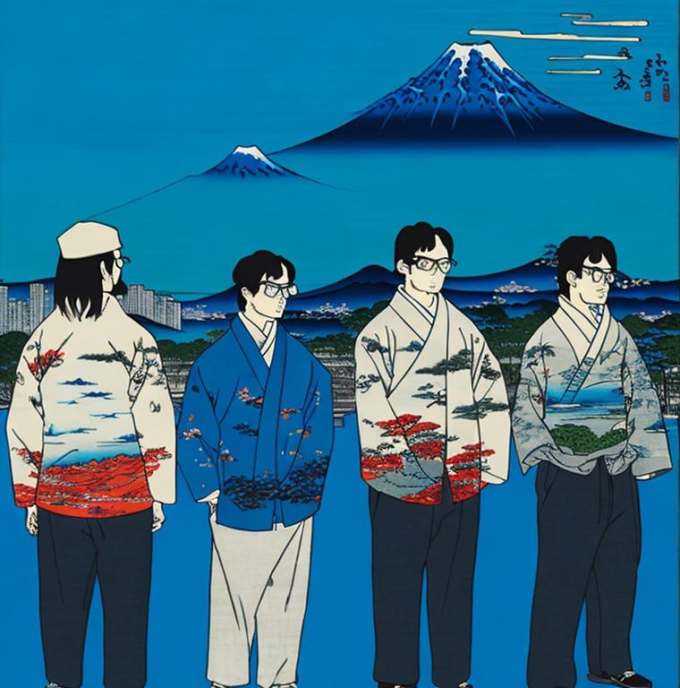 Prompt: hiroshige draws weezer's blue album's album cover